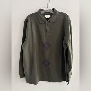 Haggar Men Blue Long Sleeve Pullover Buttons Collar Business Casual Classic XL